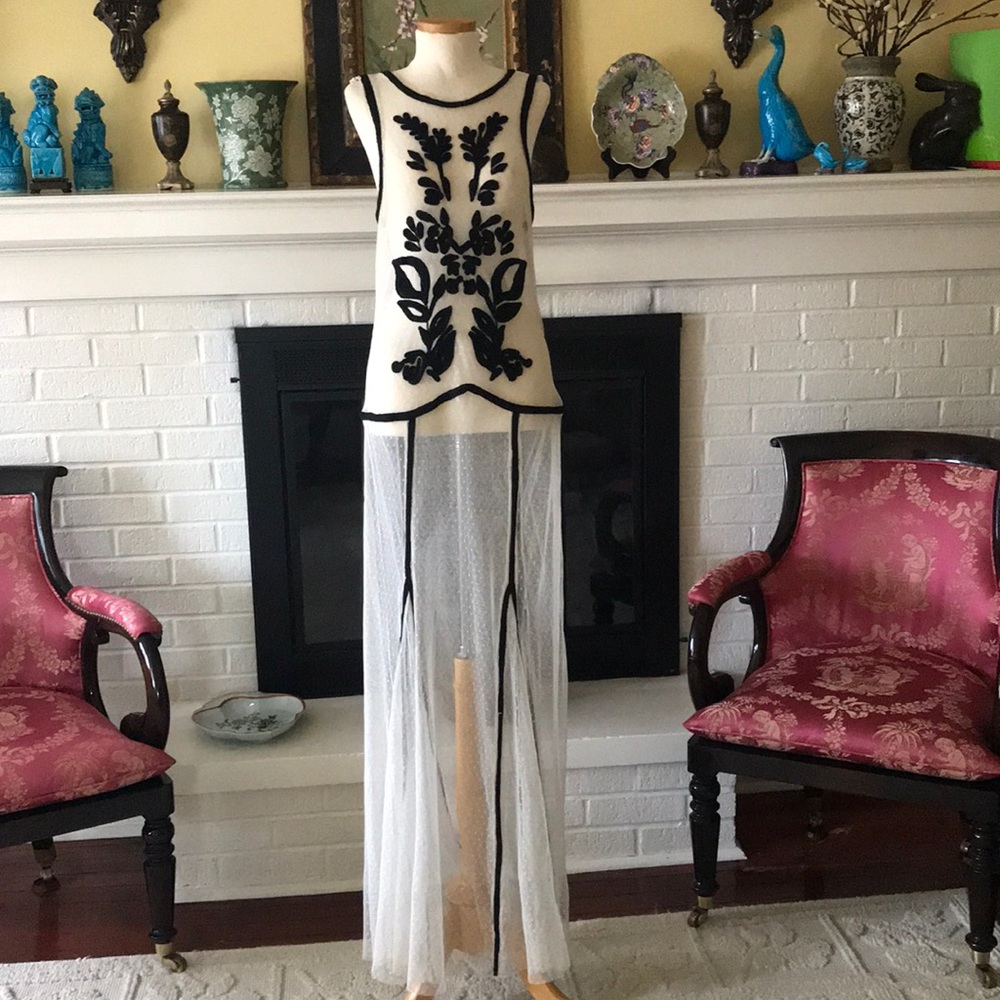 Dress with sheer netting and embroidery